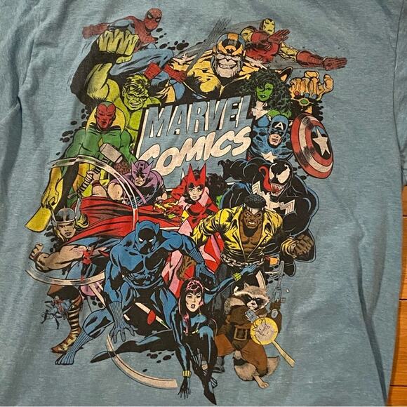 MARVEL Classic Comics Light Blue Tee Size Large Graphic T-shirt Cotton Blend - Picture 5 of 7